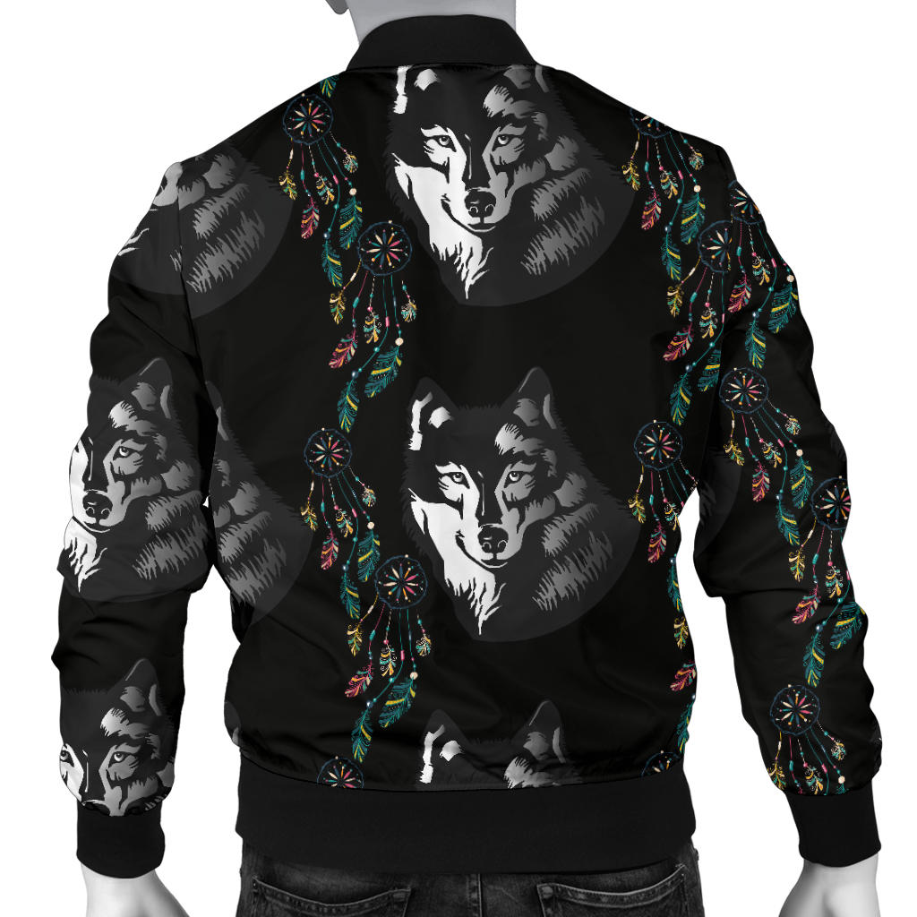 Wolf Black Dream Catcher Design Print Men Bomber Jacket