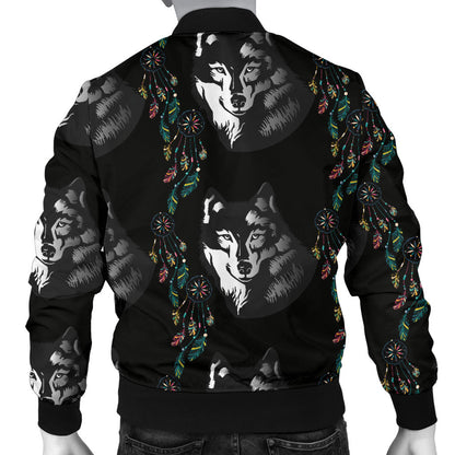 Wolf Black Dream Catcher Design Print Men Bomber Jacket