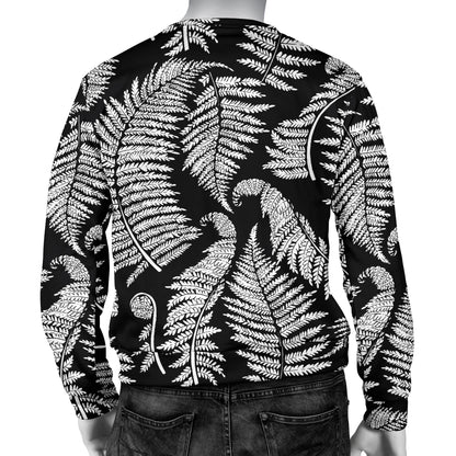 Fern Leave Black White Print Pattern Men Long Sleeve Sweatshirt