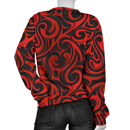 Maori Red Black Themed Design Women Long Sleeve Sweatshirt