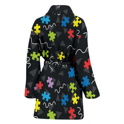 Autism Awareness Pattern Print Design 01 Women Bathrobe