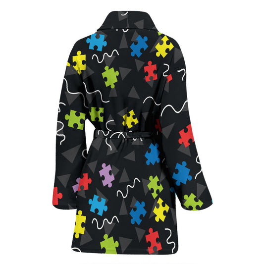 Autism Awareness Pattern Print Design 01 Women Bathrobe