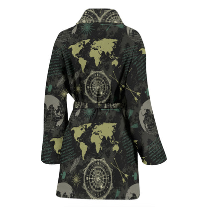 World Map Print Design LKS303 Women Bathrobe
