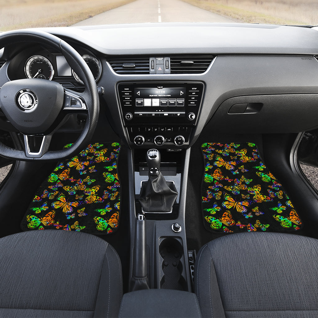 Butterfly Neon Color Print Pattern Car Floor Mats Front Back