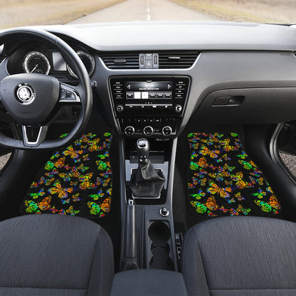 Butterfly Neon Color Print Pattern Car Floor Mats Front Back