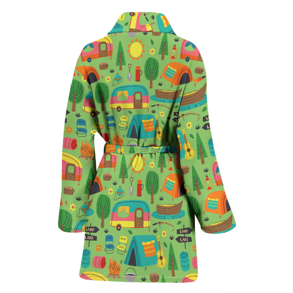 Camping Camper Pattern Print Design 04 Women Bathrobe