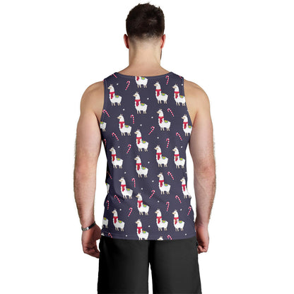 Llama with Candy Cane Themed Print Men Tank Top