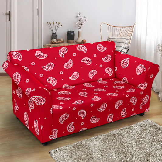 Bandana Red Paisley Print Design LKS305 Loveseat Couch Slipcover