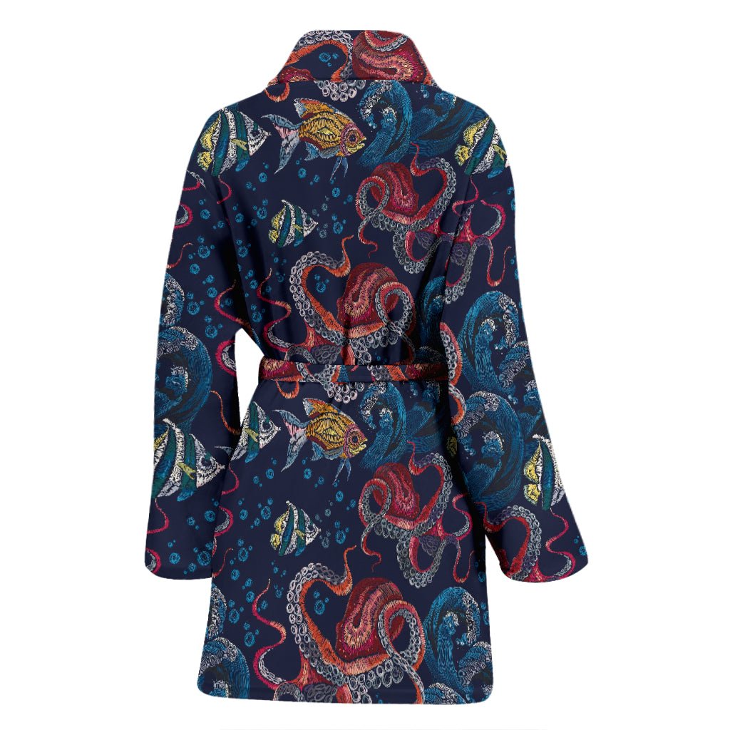 Underwater Giant Squid Print Design LKS302 Women Bathrobe