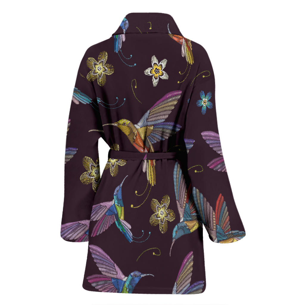 Hummingbird Pattern Print Design 04 Women Bathrobe