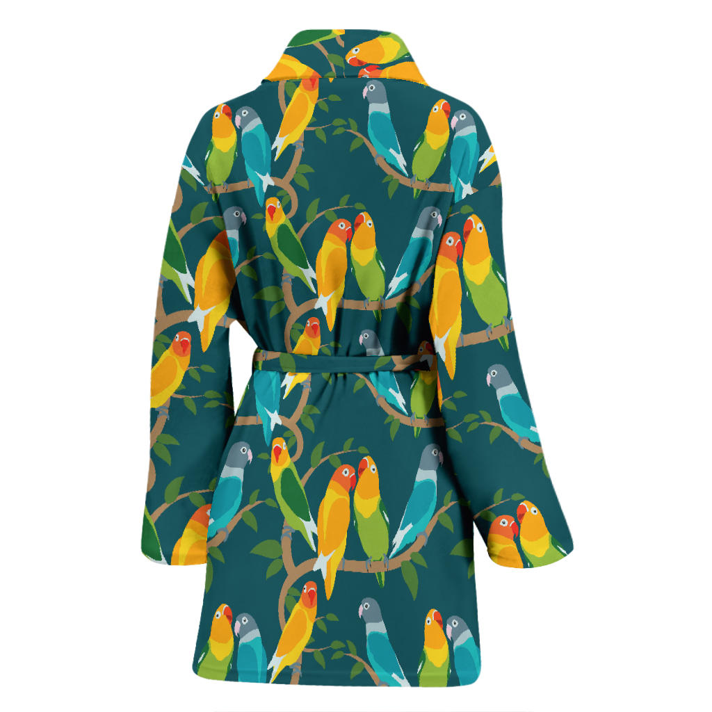 Lovebird Pattern Print Design 02 Women Bathrobe