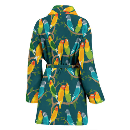 Lovebird Pattern Print Design 02 Women Bathrobe