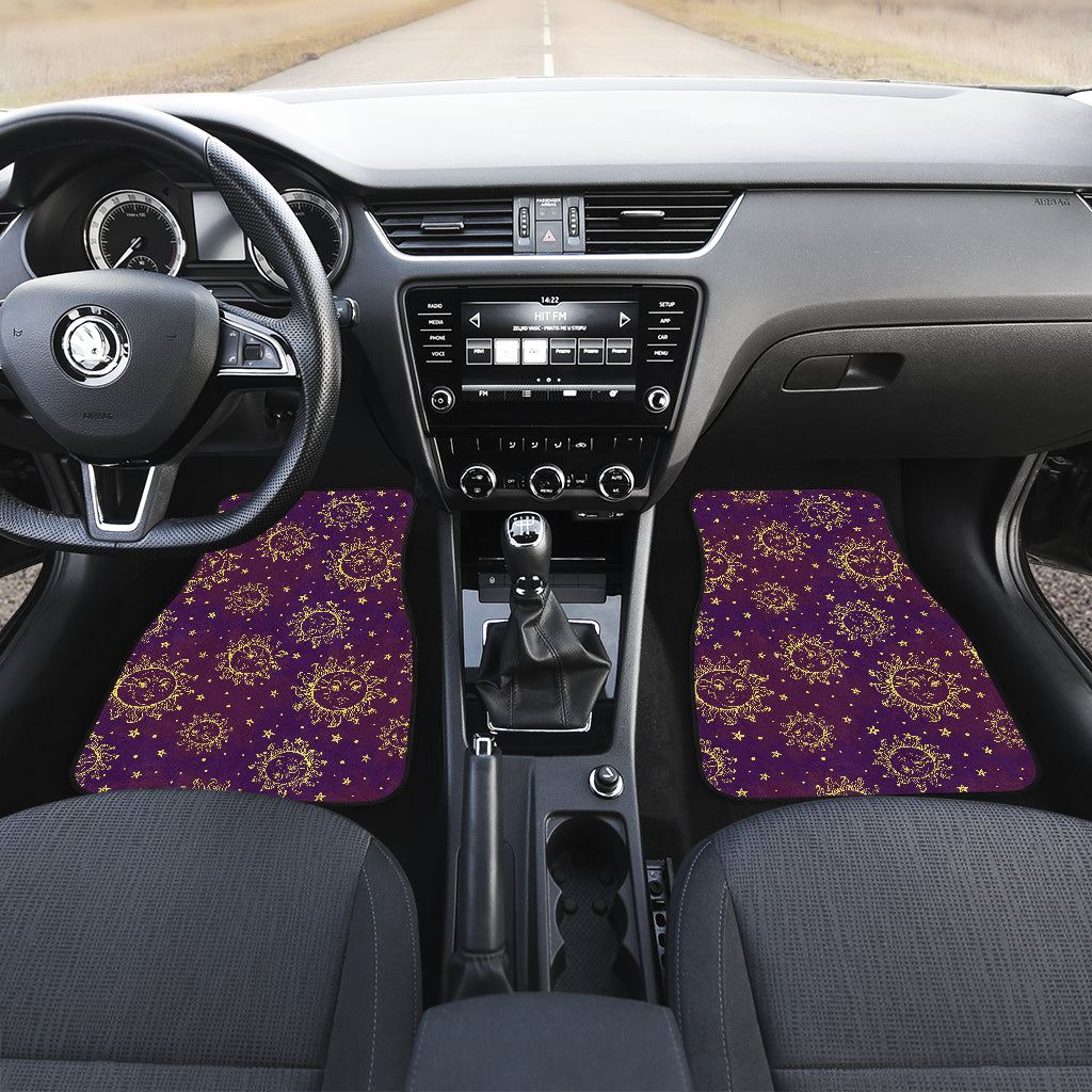 Sun Moon Star Design Themed Print Car Floor Mats Front Back