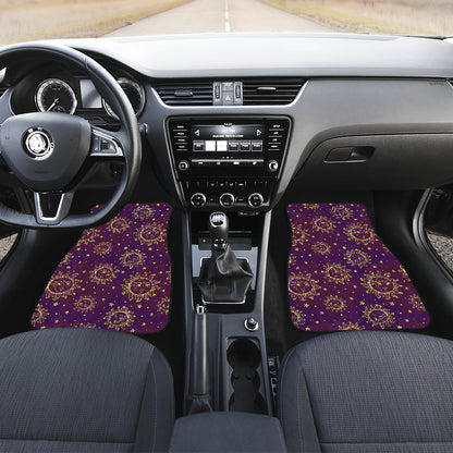 Sun Moon Star Design Themed Print Car Floor Mats Front Back