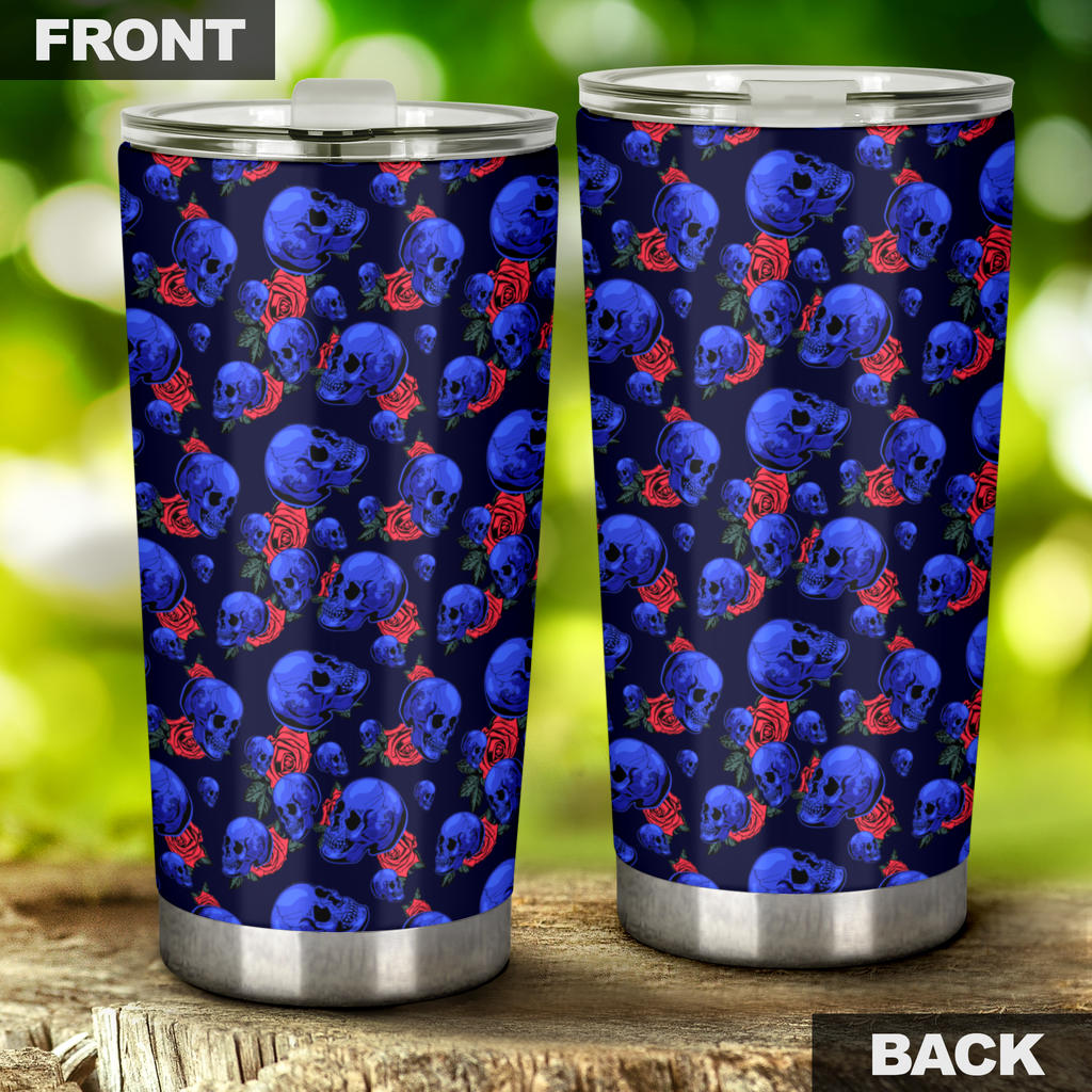 Skull Roses Neon Design Themed Print Tumbler