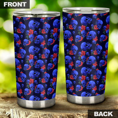 Skull Roses Neon Design Themed Print Tumbler