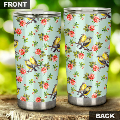 Bird with Red Flower Print Pattern Tumbler