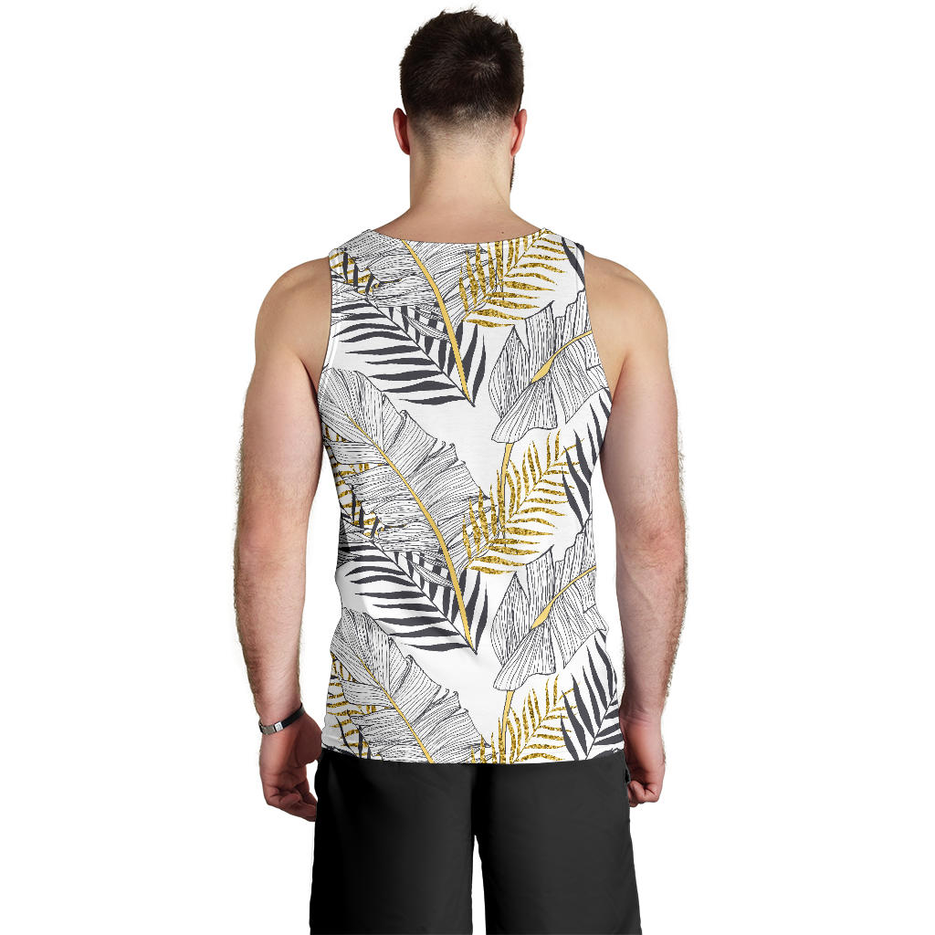 Gold Glitter Tropical Palm Leaves Men Tank Top