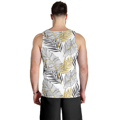 Gold Glitter Tropical Palm Leaves Men Tank Top