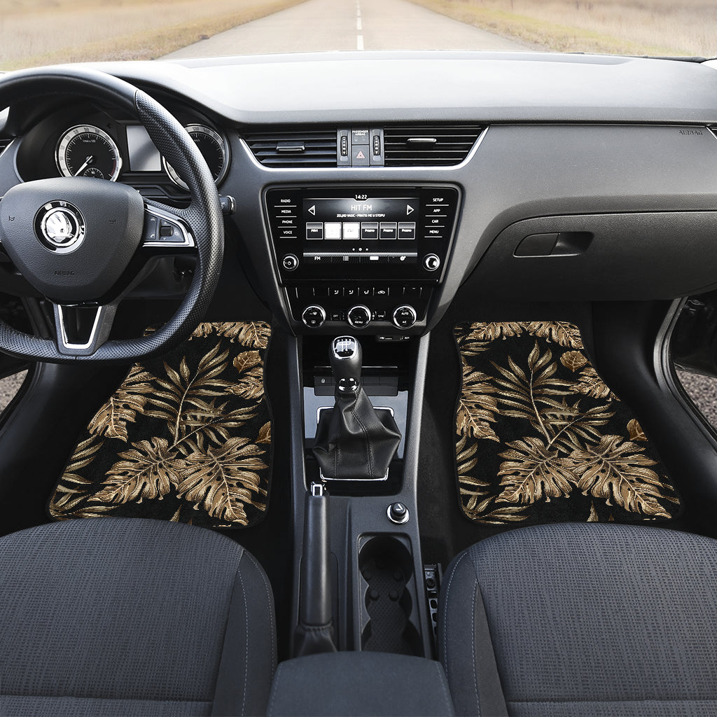 Brown Tropical Palm Leaves Car Floor Mats Front Back