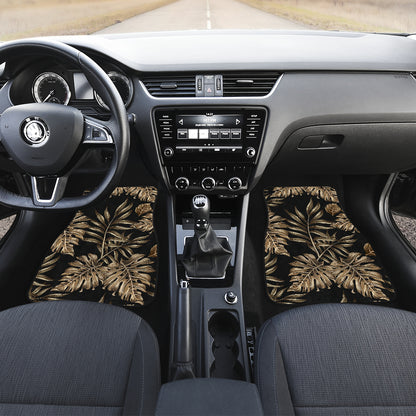 Brown Tropical Palm Leaves Car Floor Mats Front Back