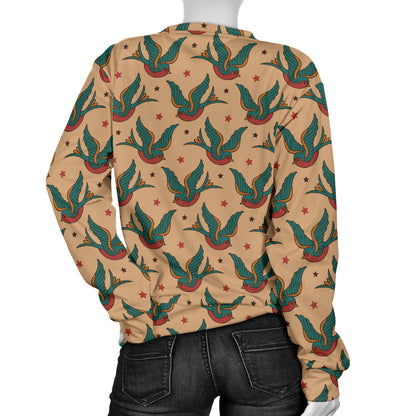 Old School Tattoo Swallow Design Women Long Sleeve Sweatshirt