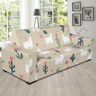 Llama Cactus Pattern Print Design 09 Sofa Slipcover