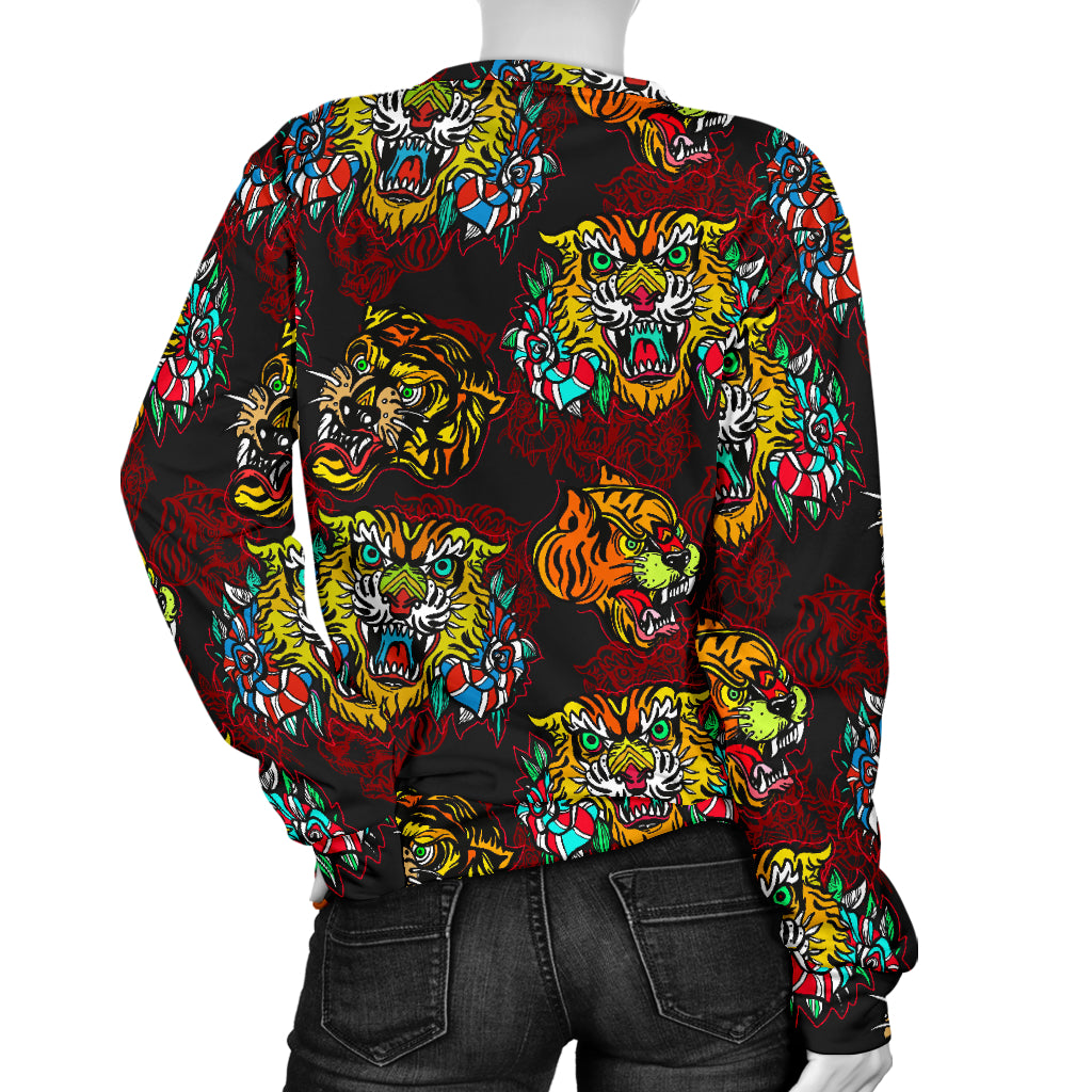 Tattoo Tiger Colorful Design Women Long Sleeve Sweatshirt