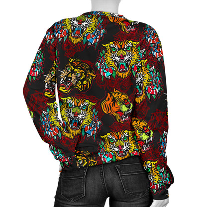 Tattoo Tiger Colorful Design Women Long Sleeve Sweatshirt