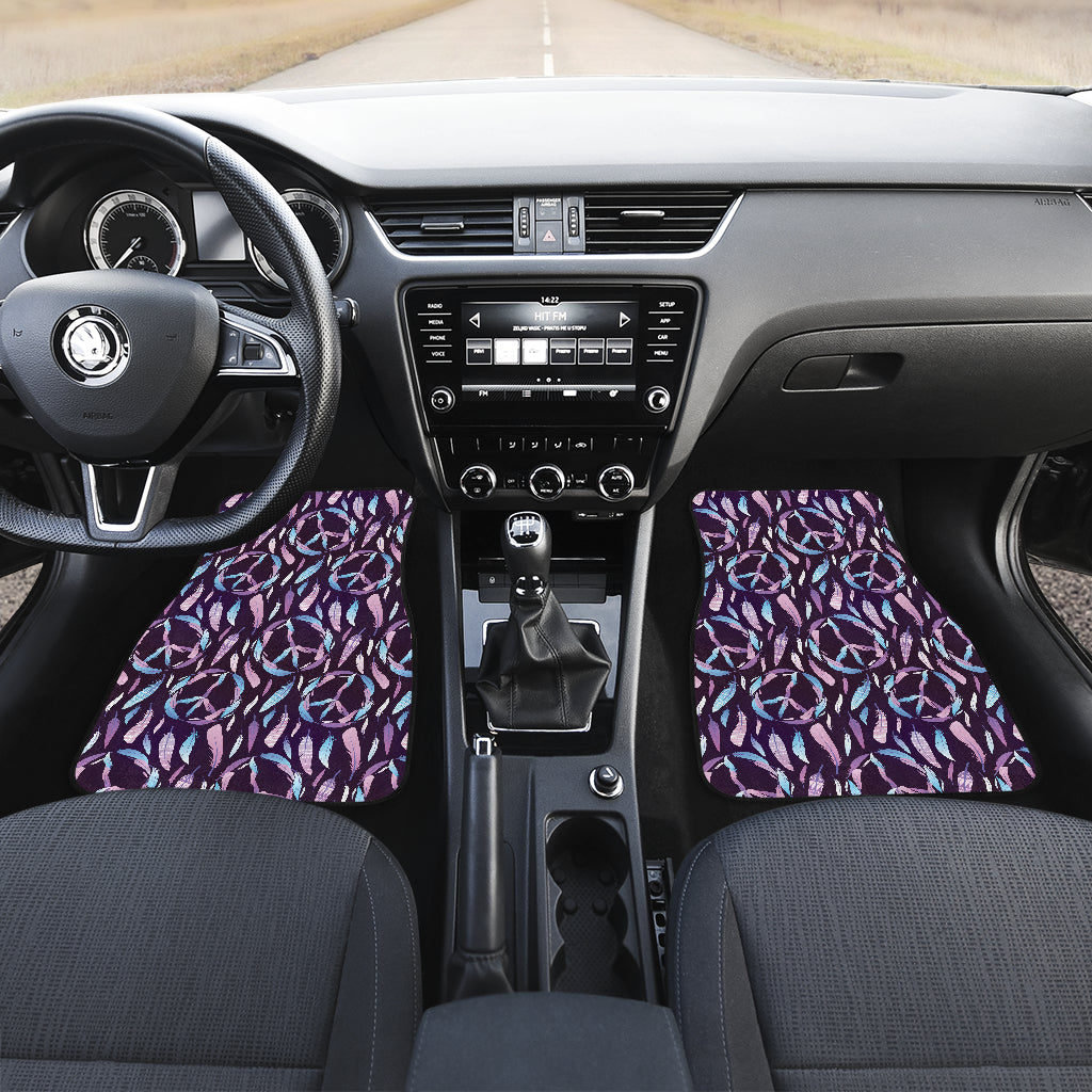 Peace Sign Feather Design Print Car Floor Mats Front Back