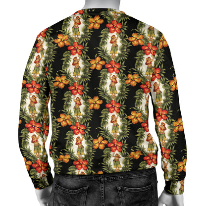 Hawaiian Flower Hula Hibiscus Print Men Long Sleeve Sweatshirt
