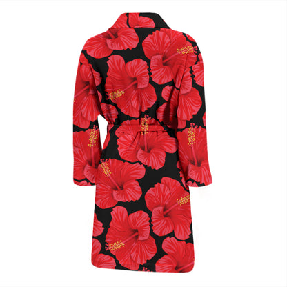 Hibiscus Red Pattern Print Design LKS306 Men Bathrobe
