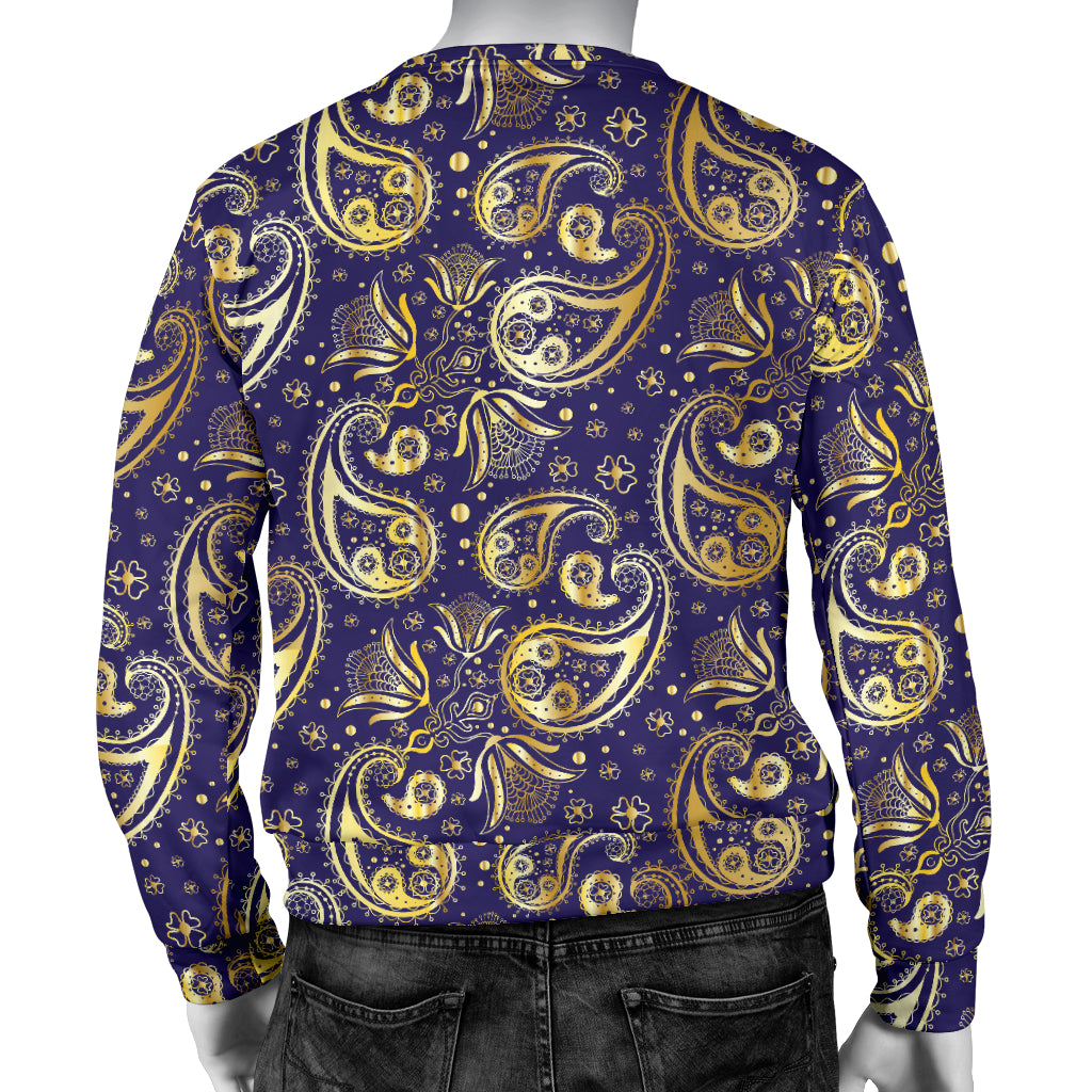 Paisley Blue Yellow Design Print Men Long Sleeve Sweatshirt