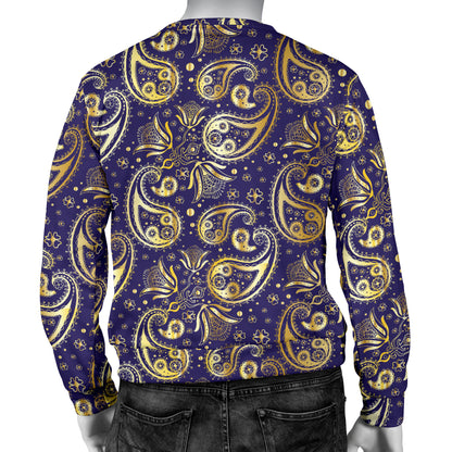 Paisley Blue Yellow Design Print Men Long Sleeve Sweatshirt