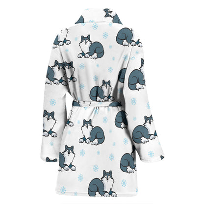 Alaskan Malamute Pattern Print Design 03 Women Bathrobe