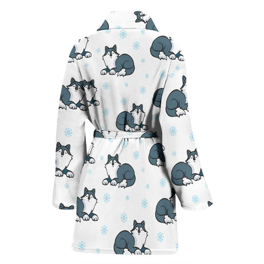 Alaskan Malamute Pattern Print Design 03 Women Bathrobe