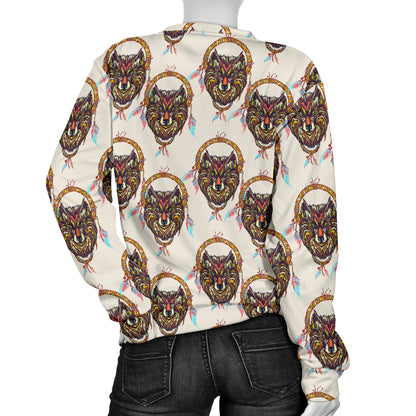 Wolf Tribal Dream Catcher Design Print Women Long Sleeve Sweatshirt