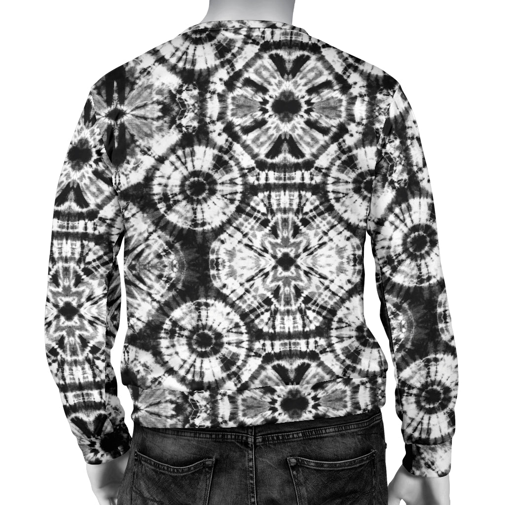 Tie Dye Black White Design Print Men Long Sleeve Sweatshirt