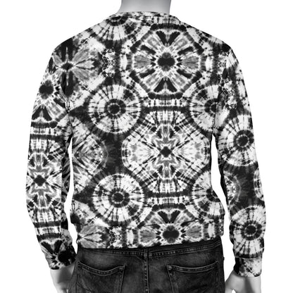 Tie Dye Black White Design Print Men Long Sleeve Sweatshirt