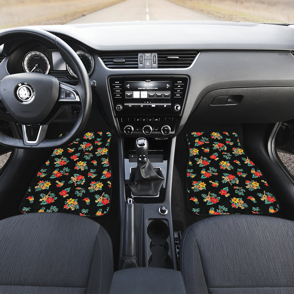 Hawaiian Flower Themed Print Car Floor Mats Front Back