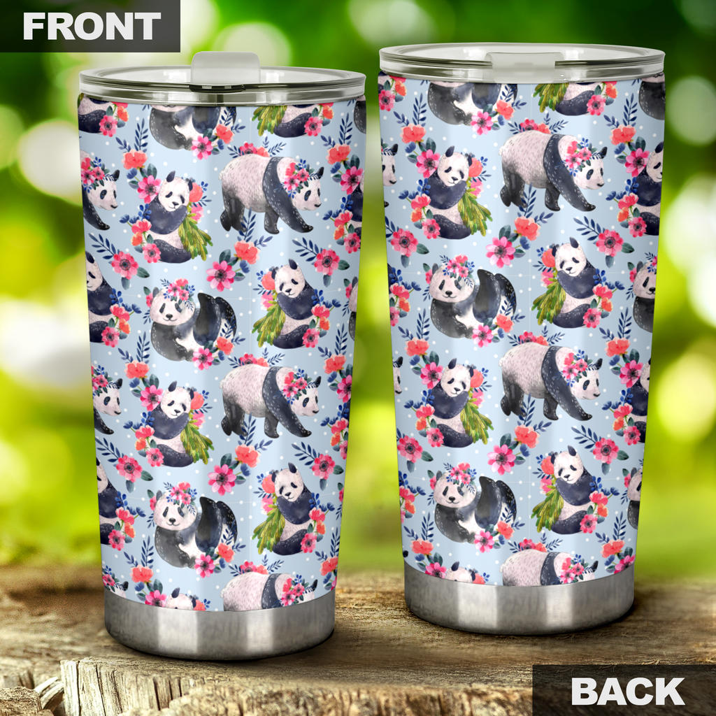 Panda Bear Flower Design Themed Print Tumbler