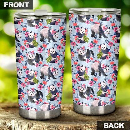 Panda Bear Flower Design Themed Print Tumbler