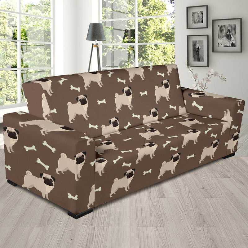 Pug Pattern Print Design A02 Sofa Slipcover