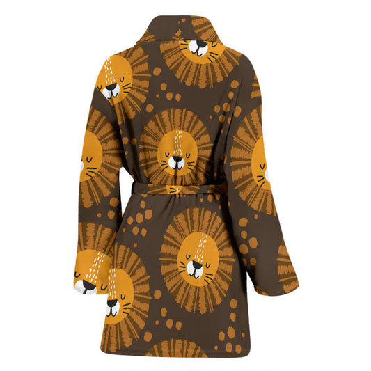 Lion Cartoon Pattern Print Design 01 Women Bathrobe
