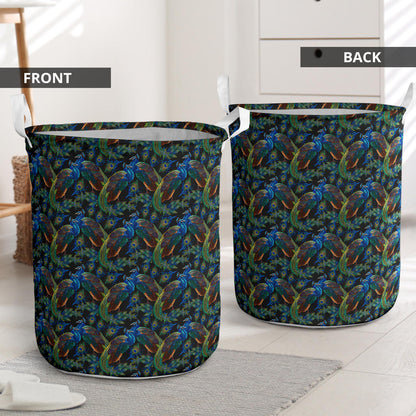 Peacock Themed Design Print Laundry Basket