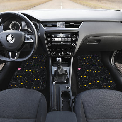 Black Cat Yellow Eyes Print Pattern Car Floor Mats Front Back