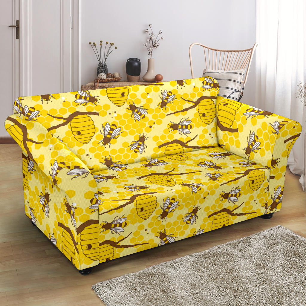 Bee With Honeycomb Print Design LKS302 Loveseat Couch Slipcover