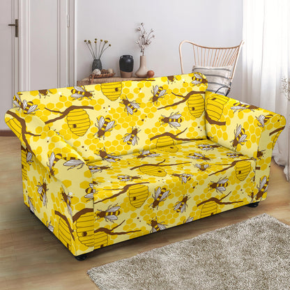 Bee With Honeycomb Print Design LKS302 Loveseat Couch Slipcover