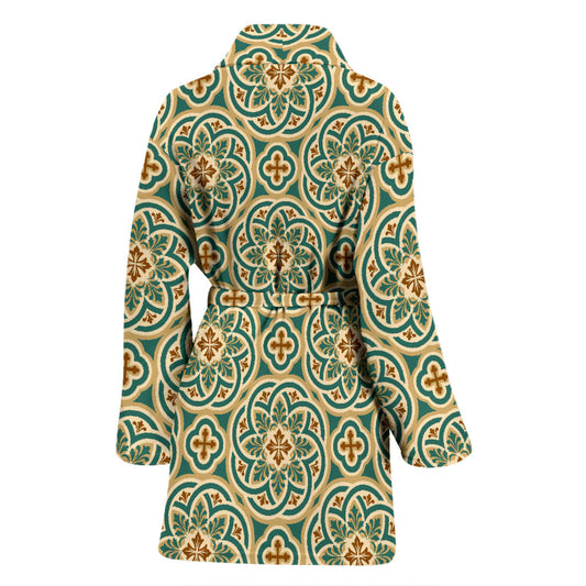 Cross Pattern Print Design 01 Women Bathrobe