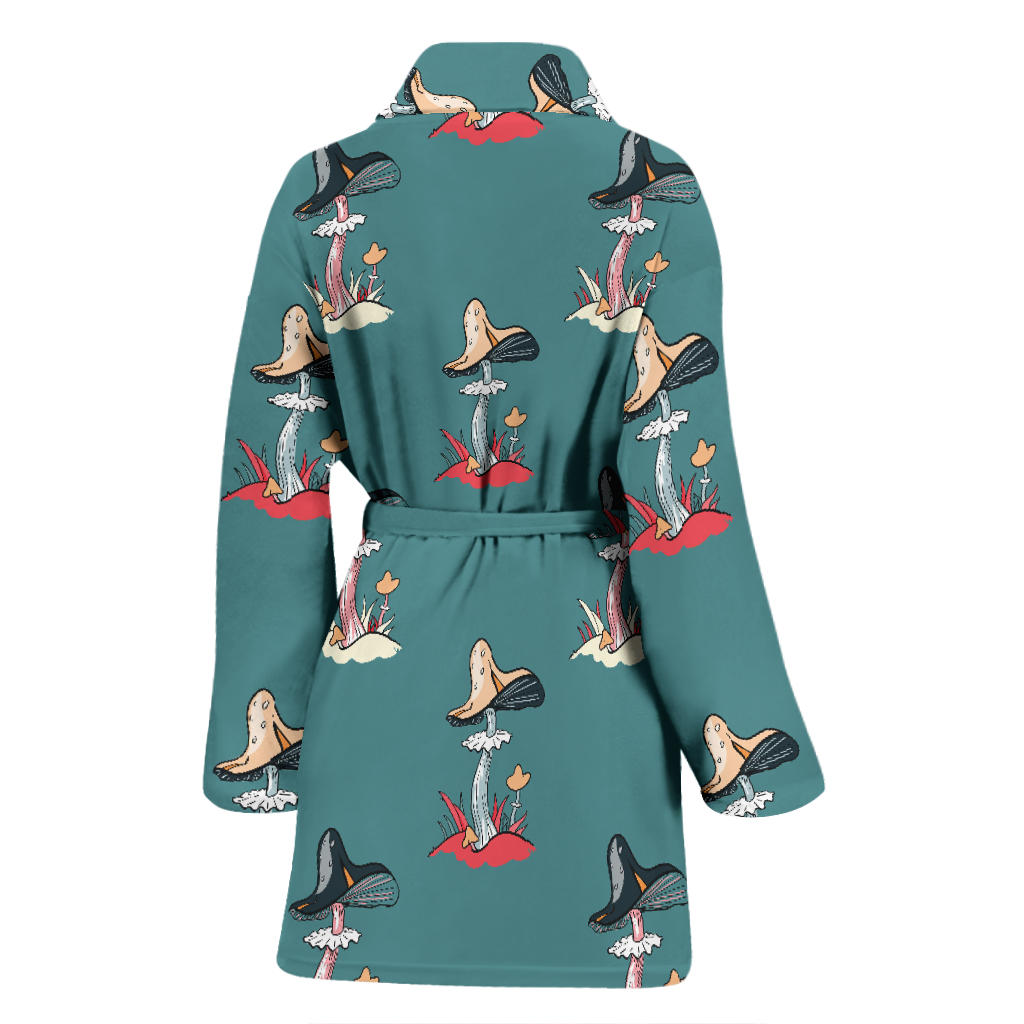 Mushroom Pattern Print Design A04 Women Bathrobe